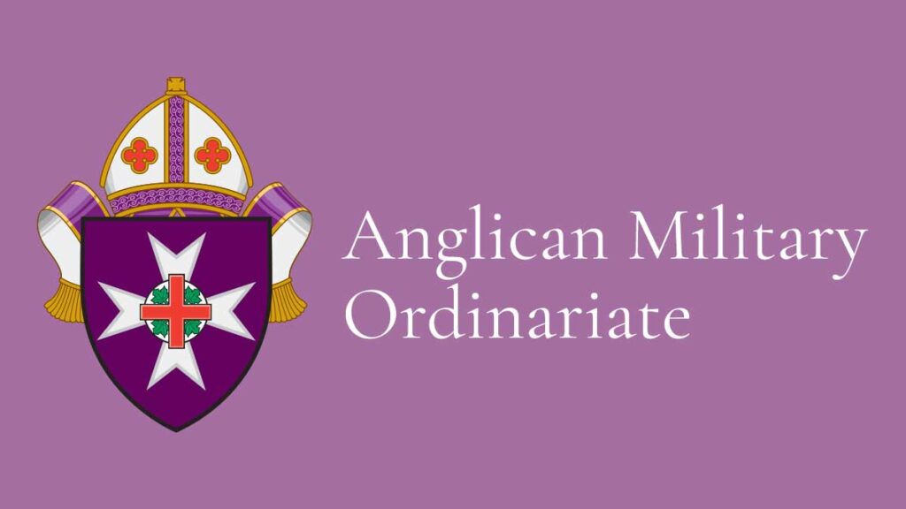 Anglican Military Ordinariate crest beside the words “Anglican Military Ordinariate” on a purple background